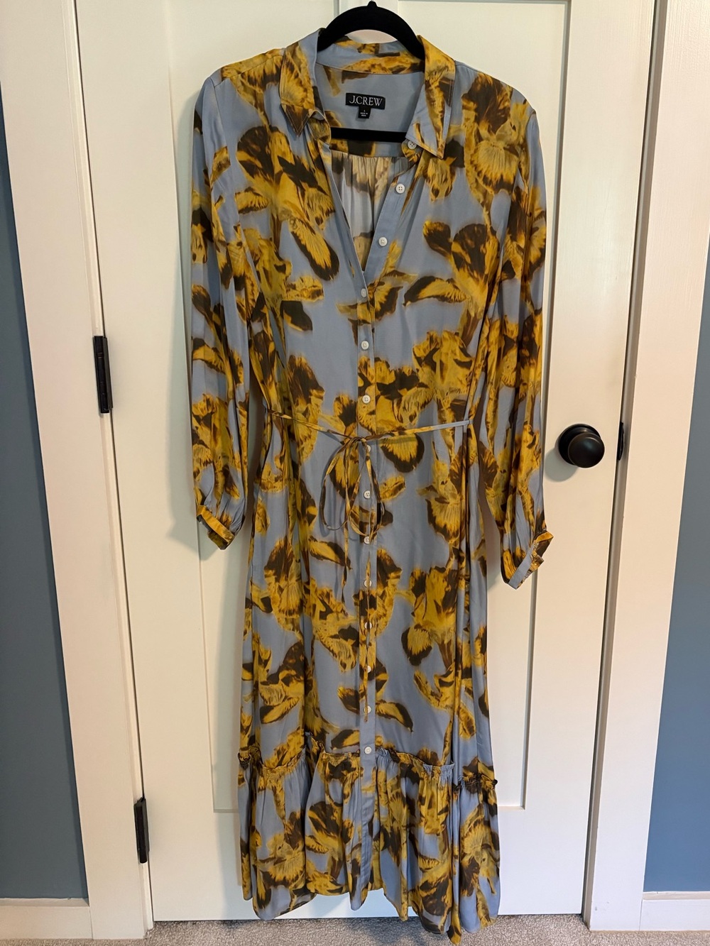 J. Crew Blue and Yellow Floral Button-Front Maxi Dress